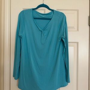 Soft Surroundings Teal Knot-Neck Long Sleeve Top
